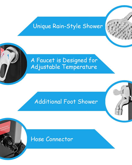 7.2Ft 9.3 Gallon 2-Section Solar Heated Shower W/Shower