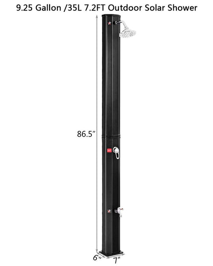 7.2Ft 9.3 Gallon 2-Section Solar Heated Shower W/Shower