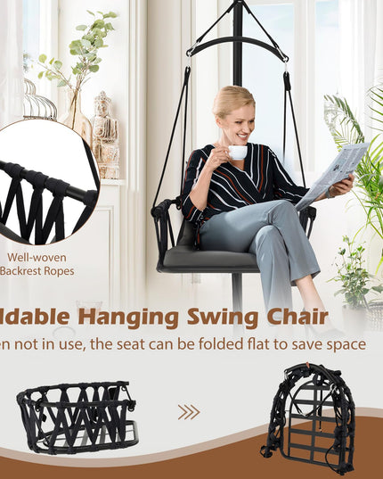 Giantex Hanging Swing Chair W/Stand, Cozy Seat & Back Cushions