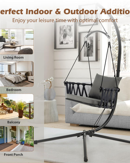Giantex Hanging Swing Chair W/Stand, Cozy Seat & Back Cushions