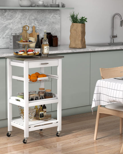 Giantex Kitchen Island Cart Rolling Kitchen Trolley with Stainless Steel Tabletop