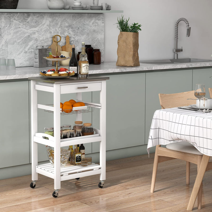 Giantex Kitchen Island Cart Rolling Kitchen Trolley with Stainless Steel Tabletop