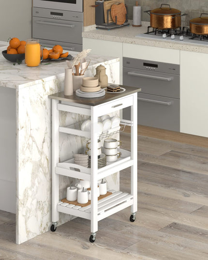 Giantex Kitchen Island Cart Rolling Kitchen Trolley with Stainless Steel Tabletop