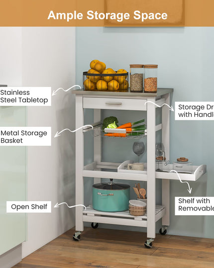Giantex Kitchen Island Cart Rolling Kitchen Trolley with Stainless Steel Tabletop