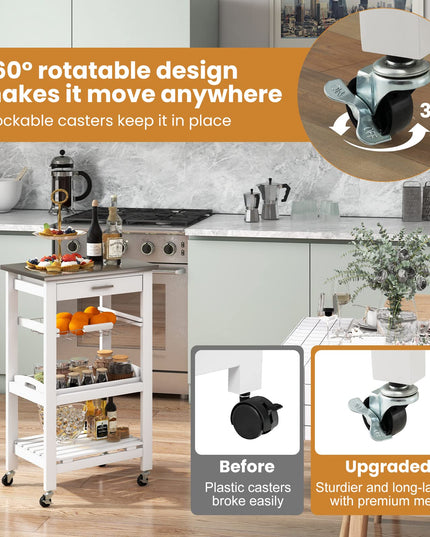 Giantex Kitchen Island Cart Rolling Kitchen Trolley with Stainless Steel Tabletop