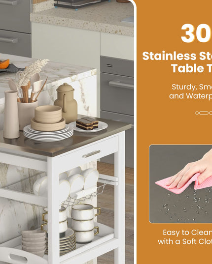 Giantex Kitchen Island Cart Rolling Kitchen Trolley with Stainless Steel Tabletop