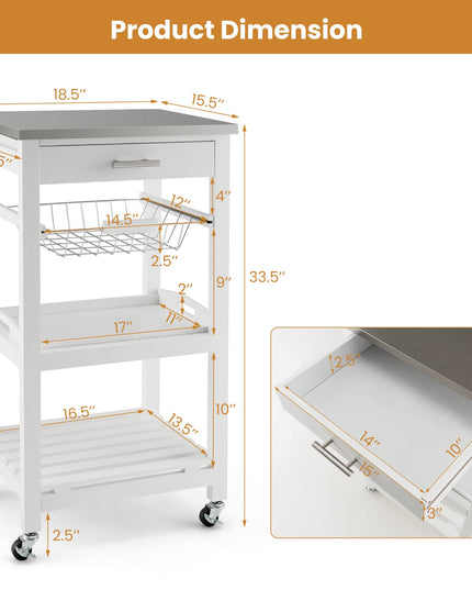 Giantex Kitchen Island Cart Rolling Kitchen Trolley with Stainless Steel Tabletop