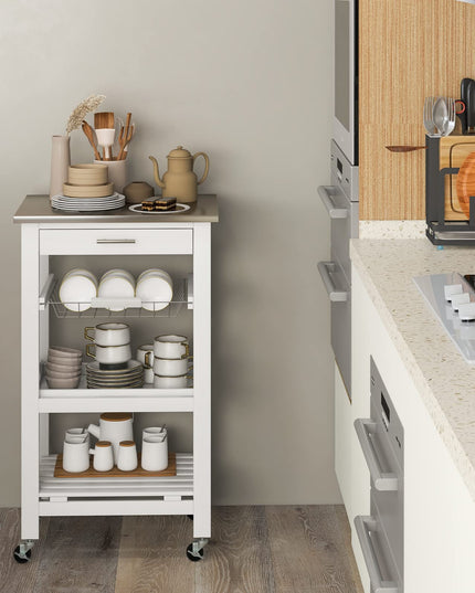 Giantex Kitchen Island Cart Rolling Kitchen Trolley with Stainless Steel Tabletop