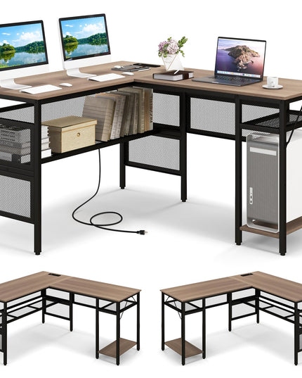 Giantex L Shaped Desk with Power Outlets & USB Ports