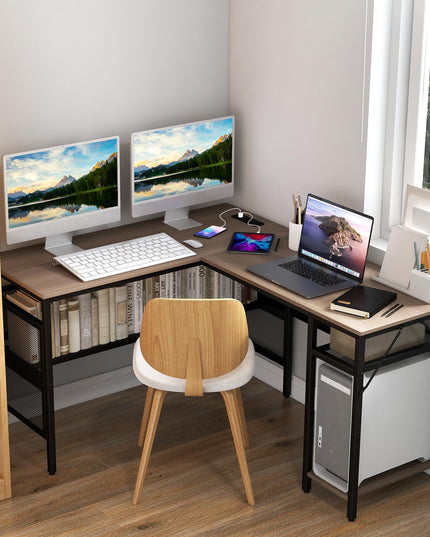 Giantex L Shaped Desk with Power Outlets & USB Ports