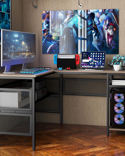 Giantex L Shaped Desk with Power Outlets & USB Ports