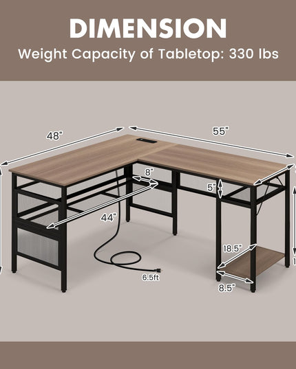 Giantex L Shaped Desk with Power Outlets & USB Ports