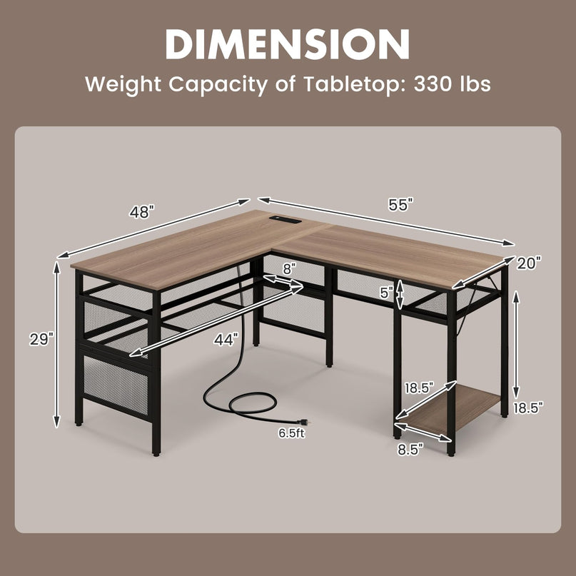 Giantex L Shaped Desk with Power Outlets & USB Ports