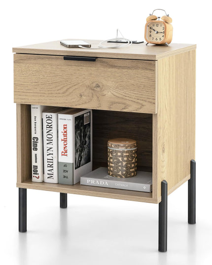 Giantex Mid Century Modern Nightstand with Charging Station