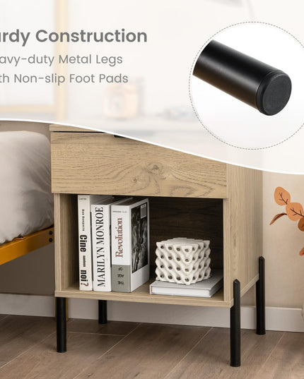 Giantex Mid Century Modern Nightstand with Charging Station