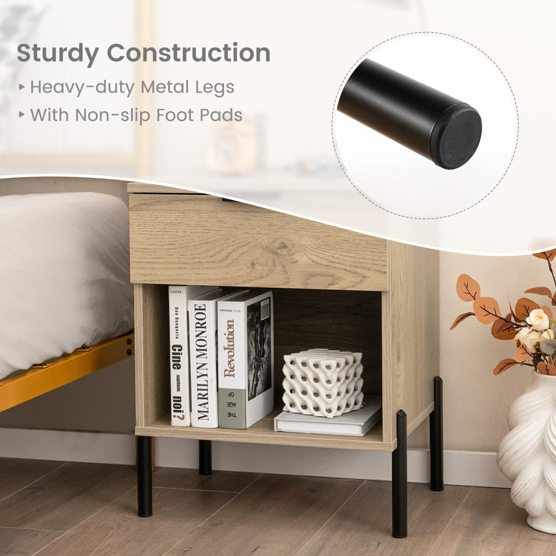 Giantex Mid Century Modern Nightstand with Charging Station