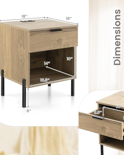 Giantex Mid Century Modern Nightstand with Charging Station