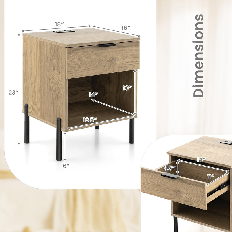 Giantex Mid Century Modern Nightstand with Charging Station