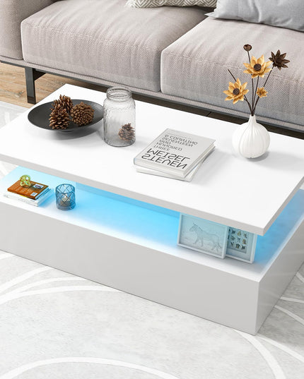 Giantex Modern LED Coffee Table - 2-Tier High Glossy Coffee Table