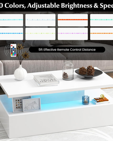 Giantex Modern LED Coffee Table - 2-Tier High Glossy Coffee Table