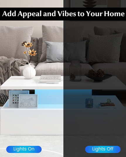 Giantex Modern LED Coffee Table - 2-Tier High Glossy Coffee Table