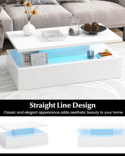 Giantex Modern LED Coffee Table - 2-Tier High Glossy Coffee Table