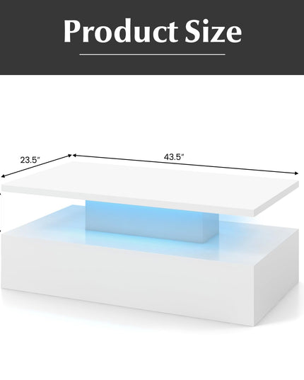 Giantex Modern LED Coffee Table - 2-Tier High Glossy Coffee Table