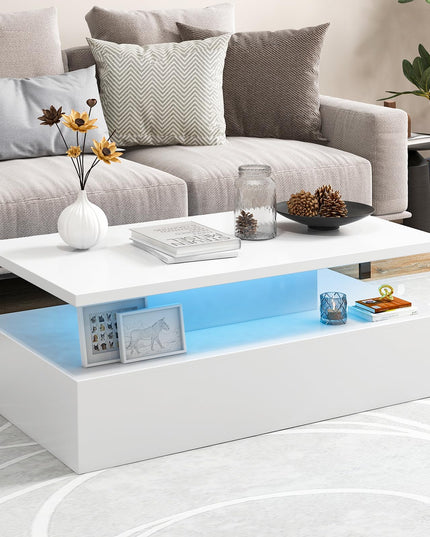 Giantex Modern LED Coffee Table - 2-Tier High Glossy Coffee Table