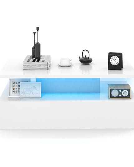 Giantex Modern LED Coffee Table - 2-Tier High Glossy Coffee Table
