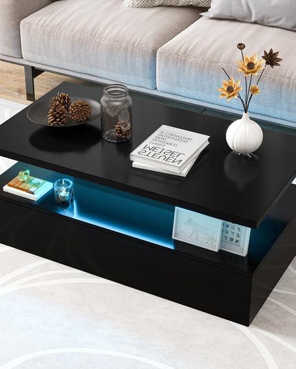 Giantex Modern LED Coffee Table - 2-Tier High Glossy Coffee Table