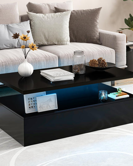 Giantex Modern LED Coffee Table - 2-Tier High Glossy Coffee Table