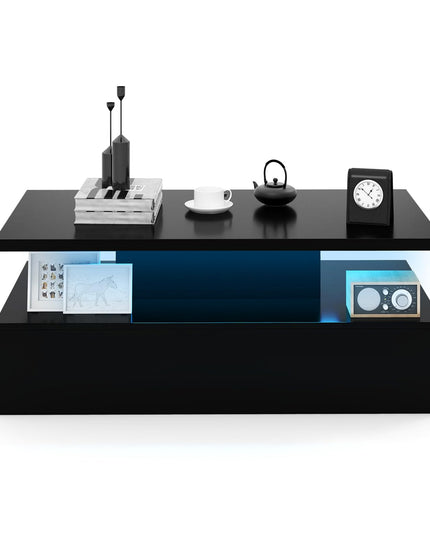 Giantex Modern LED Coffee Table - 2-Tier High Glossy Coffee Table