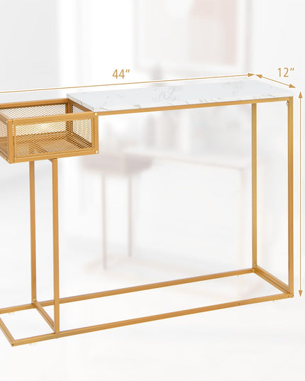 Giantex Narrow Console Table with Storage - Gold Sofa Table with Storage Basket