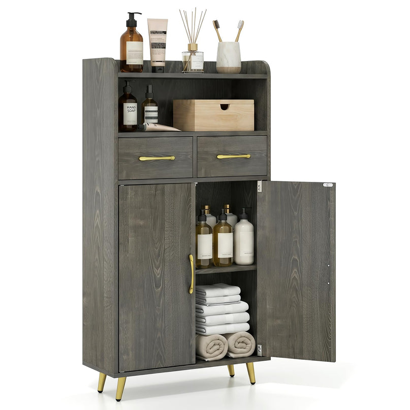 Giantex Bathroom Storage Cabinet | Freestanding Floor Cabinet with 2 Drawers and 2 Doors