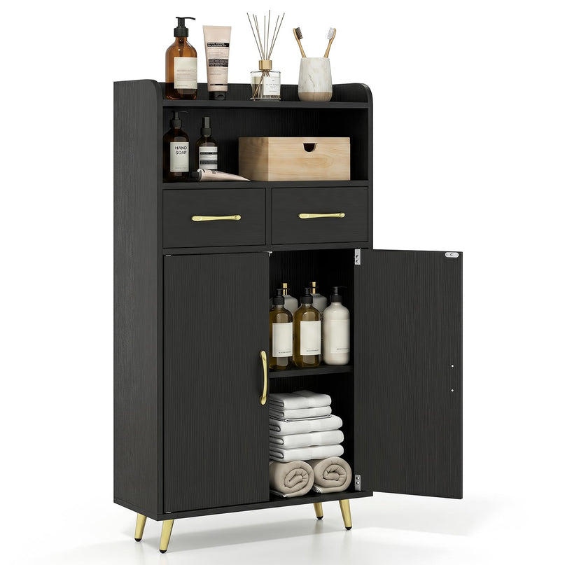 Giantex Bathroom Storage Cabinet | Freestanding Floor Cabinet with 2 Drawers and 2 Doors