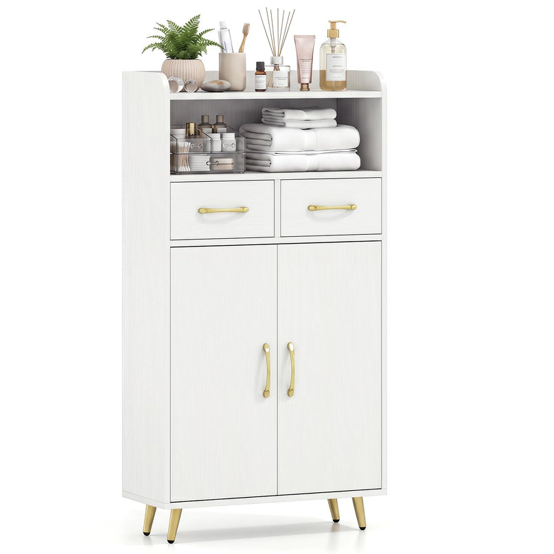 Giantex Bathroom Storage Cabinet | Freestanding Floor Cabinet with 2 Drawers and 2 Doors