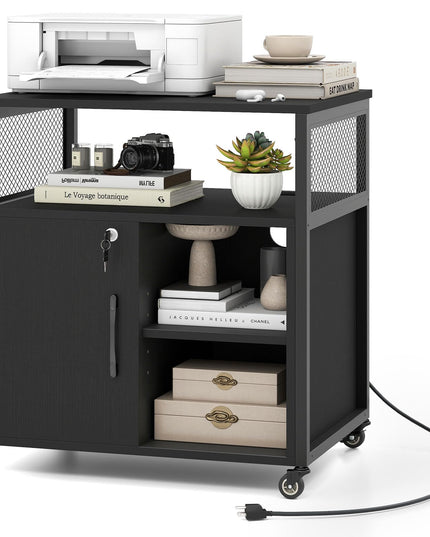 Giantex File Cabinet, Lateral Filing Cabinet with Lock, Wheels, Charging Station, Cable Hole, Lockable Side Cabinet