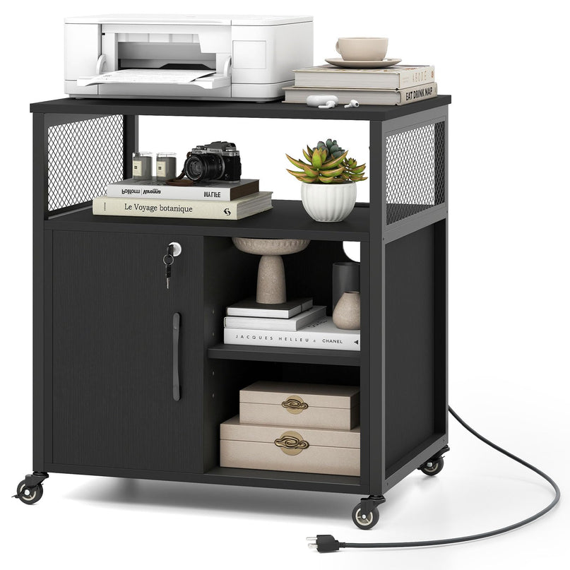 Giantex File Cabinet, Lateral Filing Cabinet with Lock, Wheels, Charging Station, Cable Hole, Lockable Side Cabinet