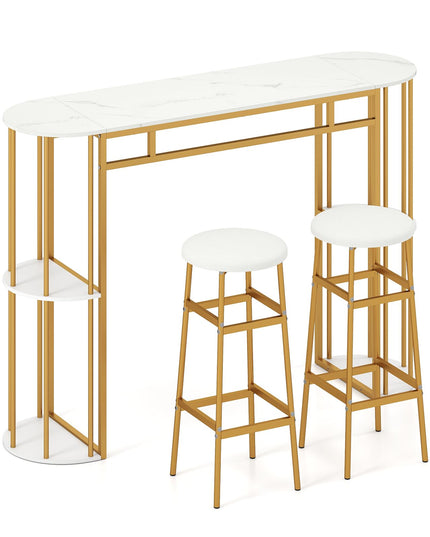 Giantex Tables de Pub 60" avec 2 Tabourets Rembourrés Ensemble Table à Manger pour Coin Repas Salle à Manger