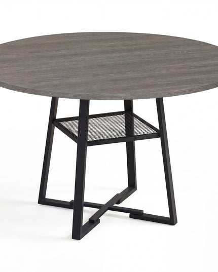 Table à manger ronde Giantex 47,5" pour 4 à 6 personnes avec étagère de rangement et pied en métal