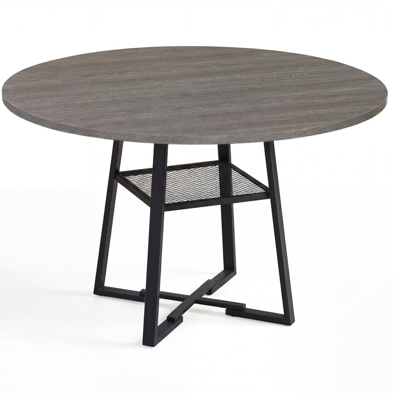 Table à manger ronde Giantex 47,5" pour 4 à 6 personnes avec étagère de rangement et pied en métal
