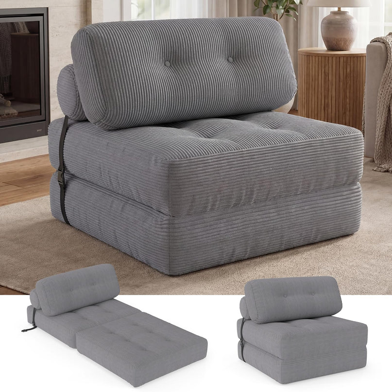 Giantex Folding Sofa Bed with Pillow Corduroy Cover & Fixing Straps