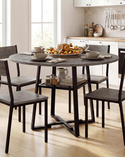 Table à manger ronde Giantex 47,5" pour 4 à 6 personnes avec étagère de rangement et pied en métal
