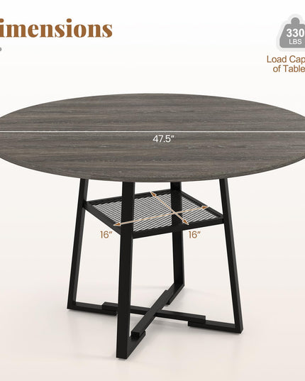 Table à manger ronde Giantex 47,5" pour 4 à 6 personnes avec étagère de rangement et pied en métal