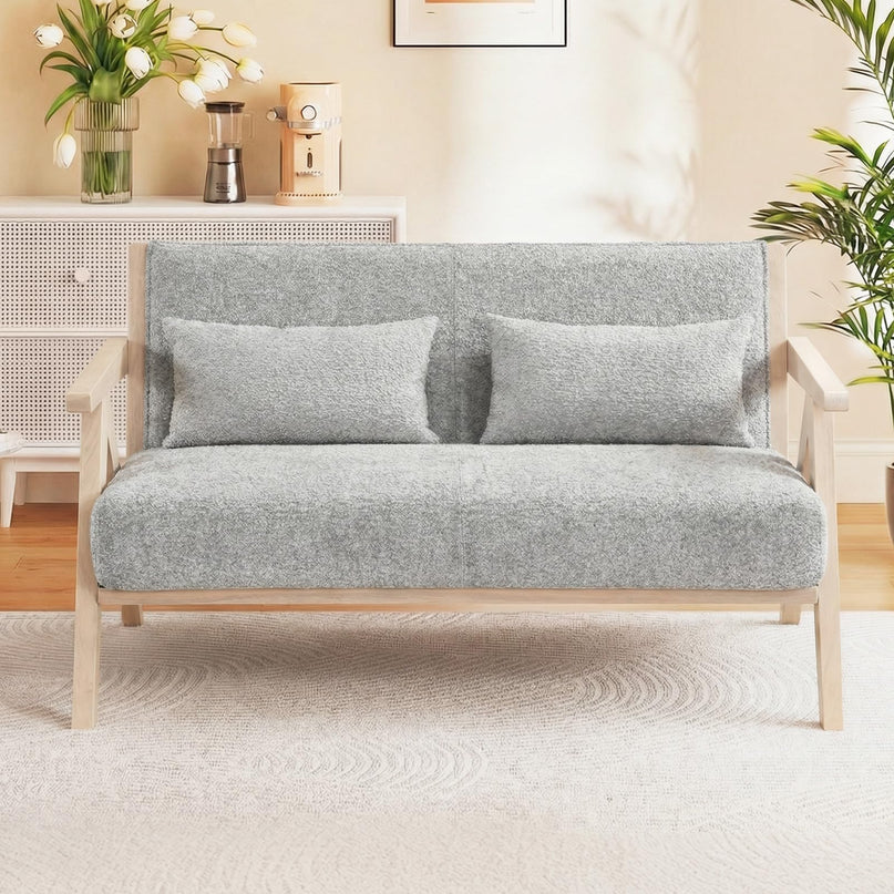 Giantex Loveseat Sofa for Small Spaces Soft Chenille Fabric Armchair with Throw Pillows