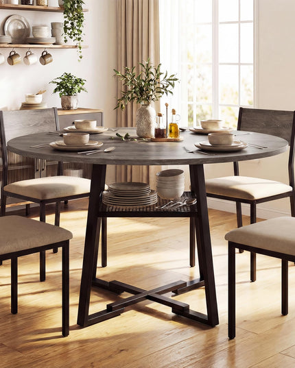 Table à manger ronde Giantex 47,5" pour 4 à 6 personnes avec étagère de rangement et pied en métal