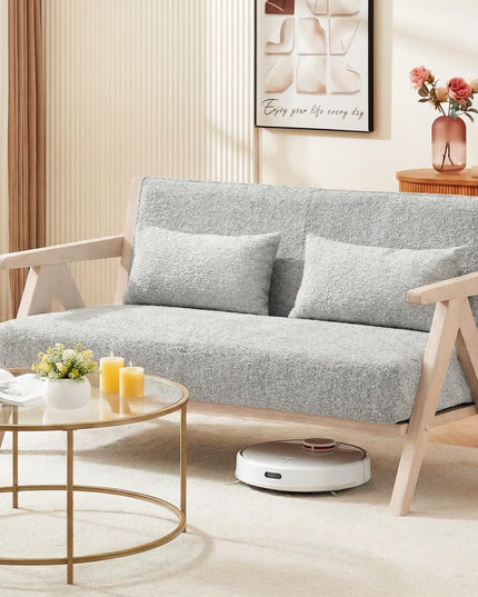 Giantex Loveseat Sofa for Small Spaces Soft Chenille Fabric Armchair with Throw Pillows