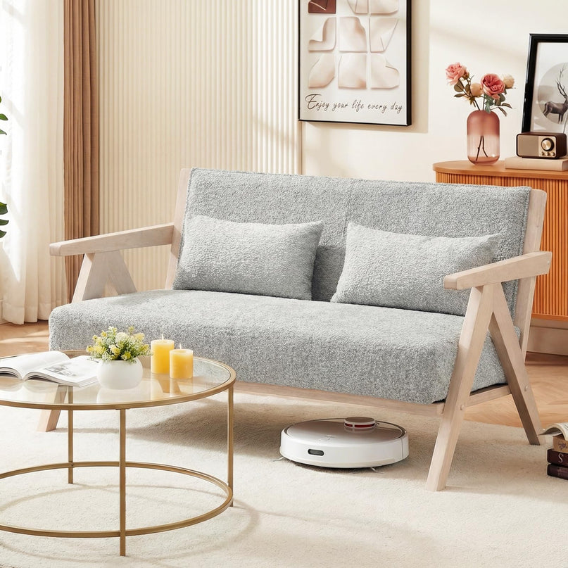 Giantex Loveseat Sofa for Small Spaces Soft Chenille Fabric Armchair with Throw Pillows