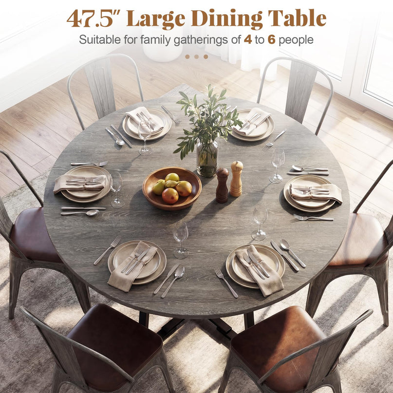 Table à manger ronde Giantex 47,5" pour 4 à 6 personnes avec étagère de rangement et pied en métal