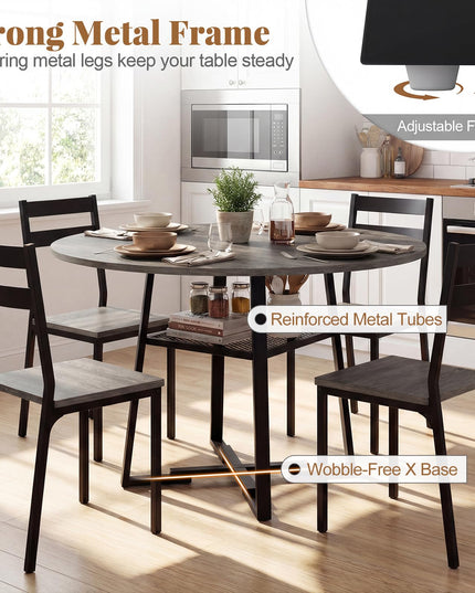 Table à manger ronde Giantex 47,5" pour 4 à 6 personnes avec étagère de rangement et pied en métal